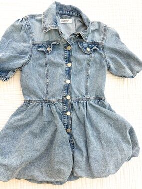 Blank NYC Denim Bubble Hem Mini Dress Puff Sleeve Y2K Coquette Small
